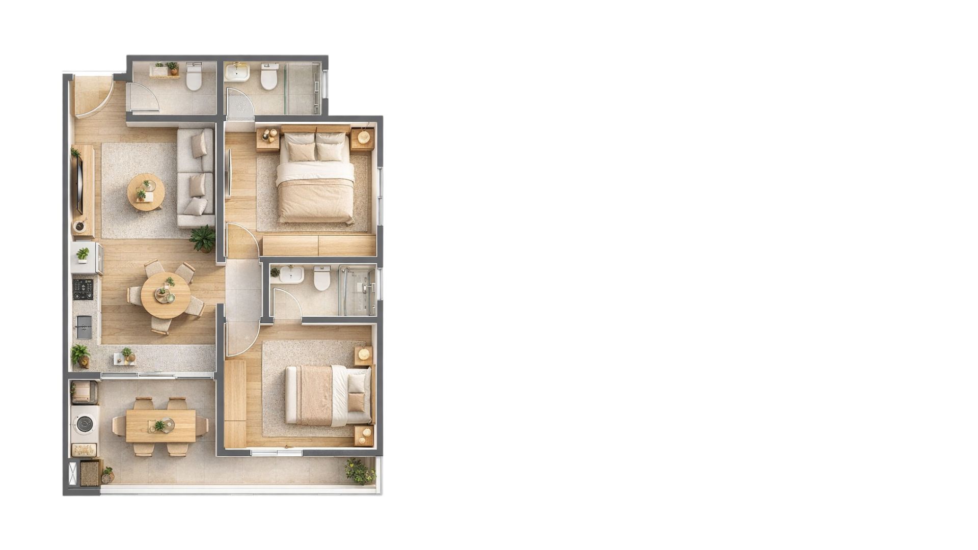 Planta 3D apartamento Residencial Trieste